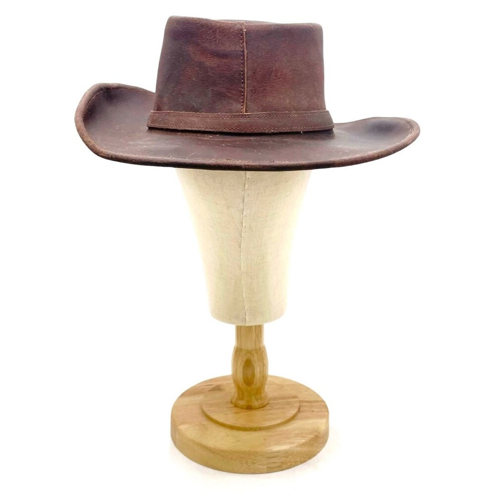 Vintage Brown Leather Cowboy Hat Western Ranch Outback Size L 22” Boho Festival - Picture 8 of 14